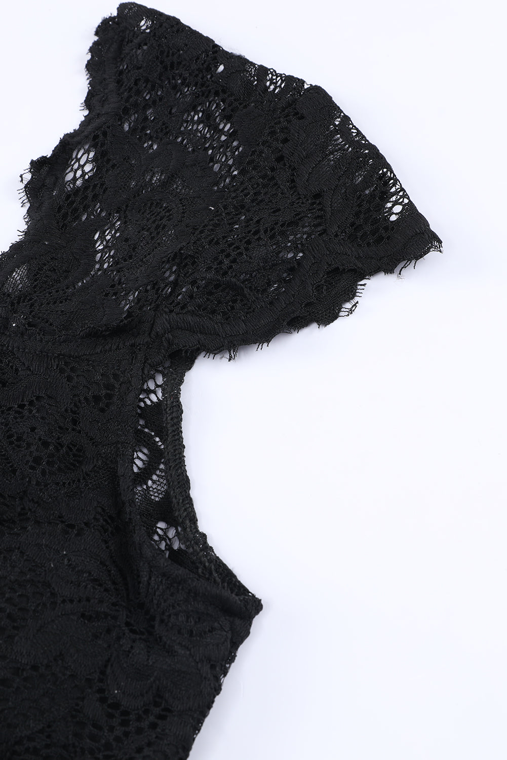 Black Floral Lace Scalloped Square Neck Bodysuit