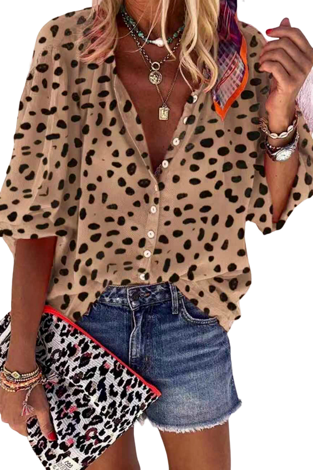 Khaki Leopard Print Casual Shirt