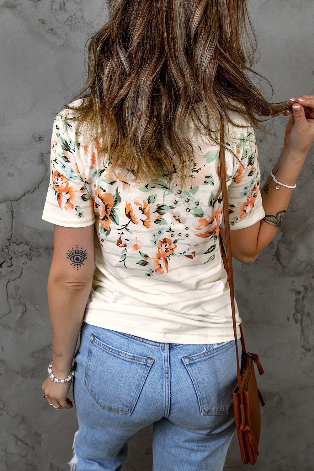 Floral Striped Print Short Sleeve Tee