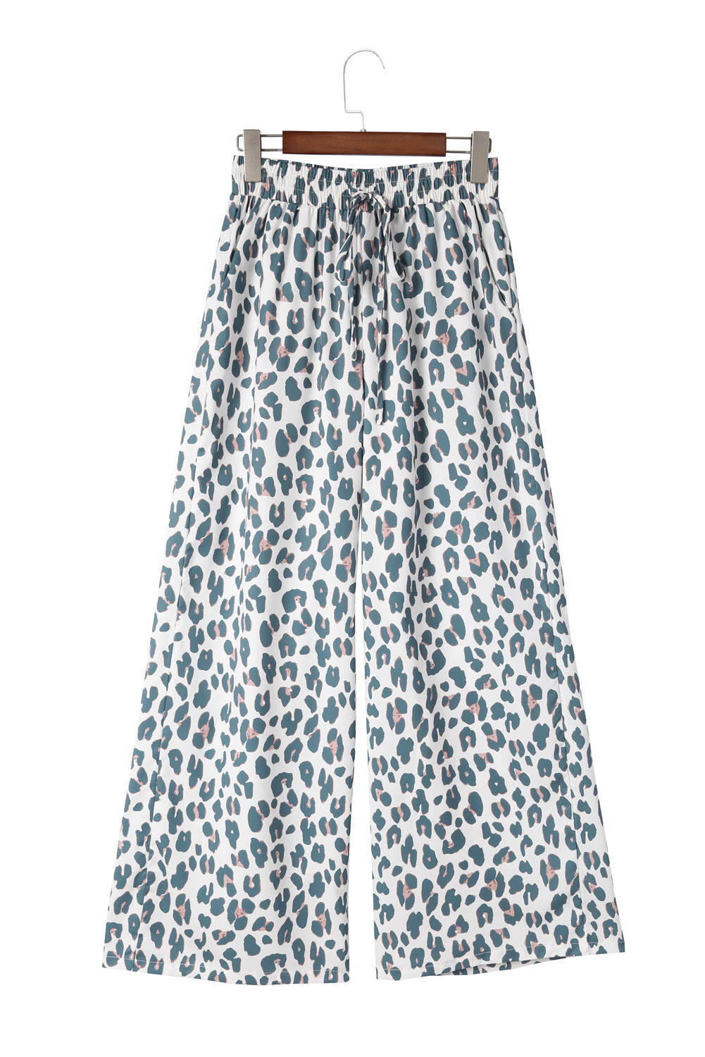 White Leopard Print Pocketed Wide Leg Pants