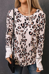 Leopard Print Long Sleeve Top with Contrast Cuffs