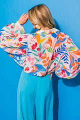 Multicolor Vibrant Floral Printed Billowy Sleeve Shirt