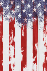 Red American Flag Inspired Bleached Print Short Sleeve Tee