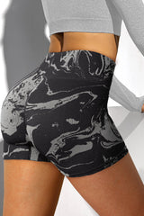 Black Abstract Print Ribbed High Waist Active Bottoms