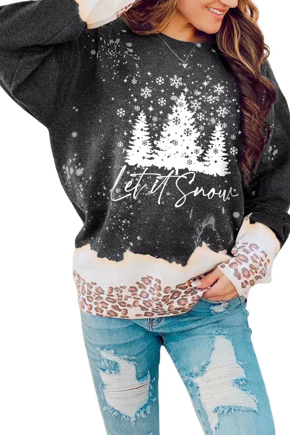 Black Leopard Bleached Pullover Sweatshirt