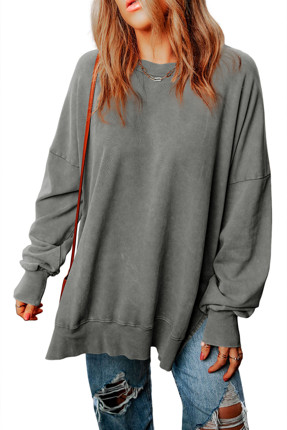 Khaki Drop Shoulder Ribbed Trim Oversized Sweatshirt