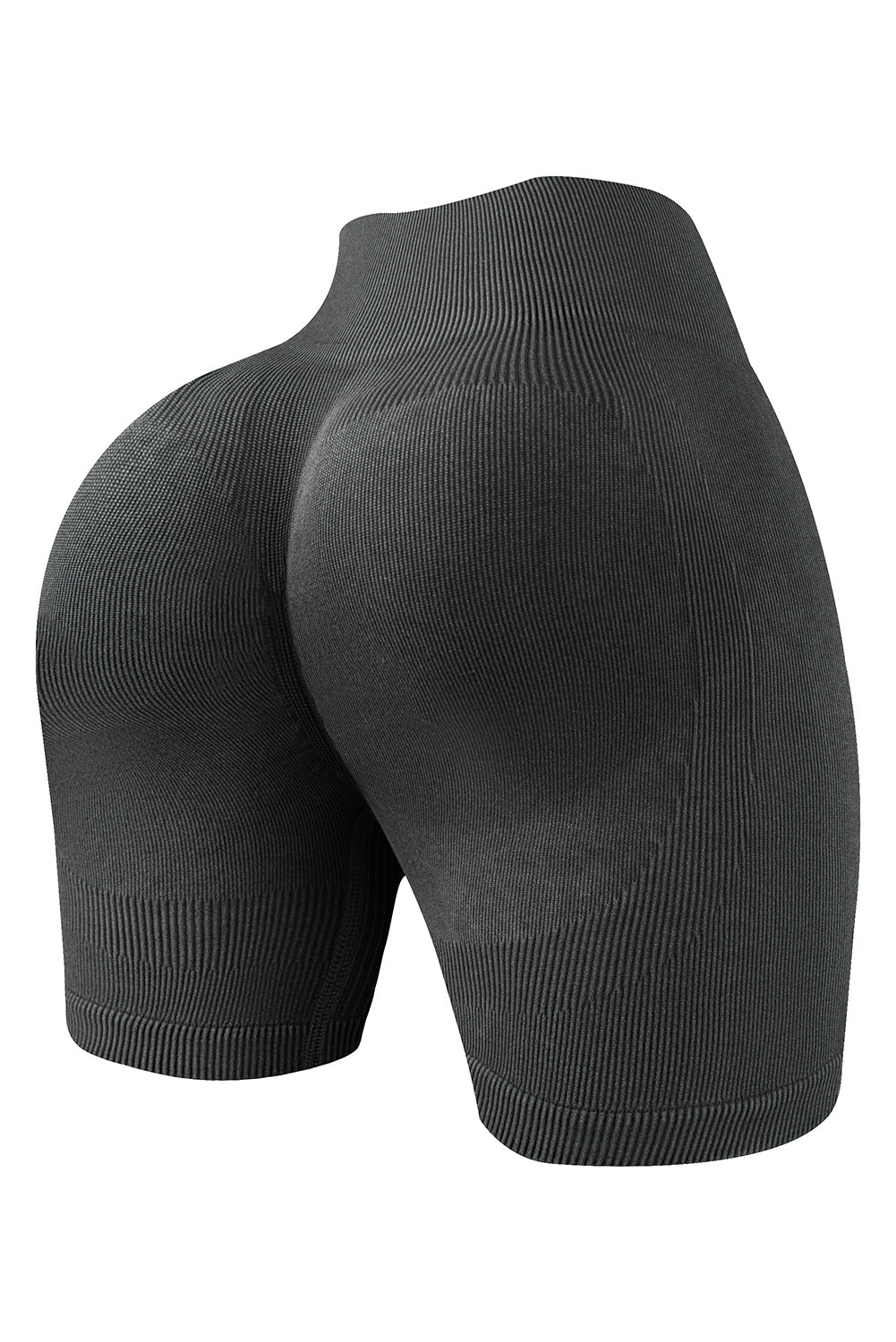 Black Seamless Ribbed Knit Butt Lifter Yoga Shorts