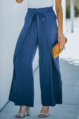 Blue Wrap Wide Leg Pants with Tie