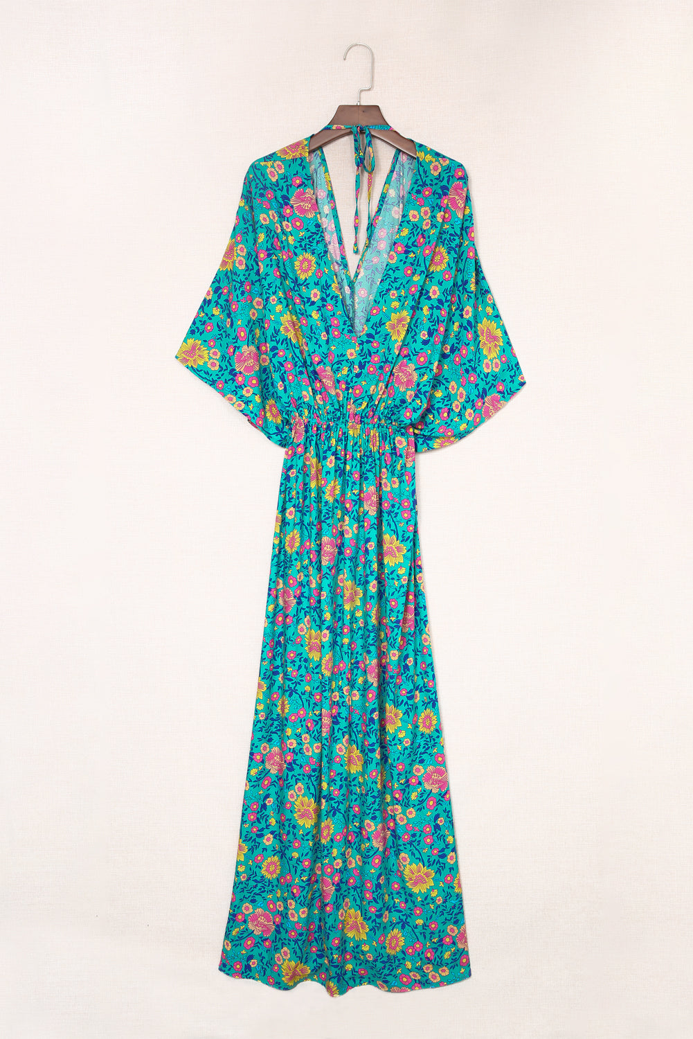 Green Boho Amicgp V Neck Floral Maxi Dress