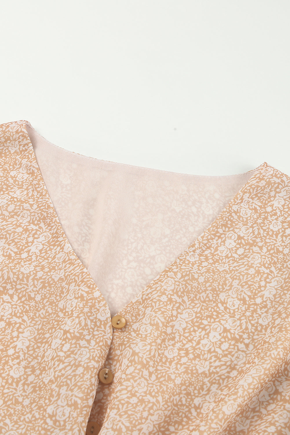 Brown Buttons Front Bubble Sleeve Shirt Floral Dress