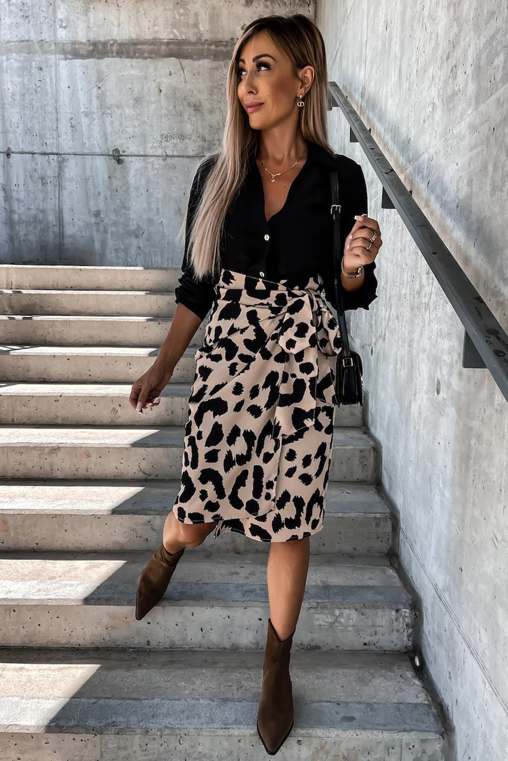 Leopard High Waist Leopard Skirt with Tie