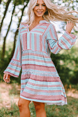 Boho Printed Tiered Bell Sleeve Babydoll Dress