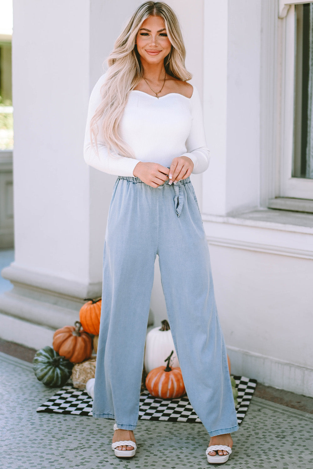 Black High Waist Pocketed Wide Leg Tencel Jeans