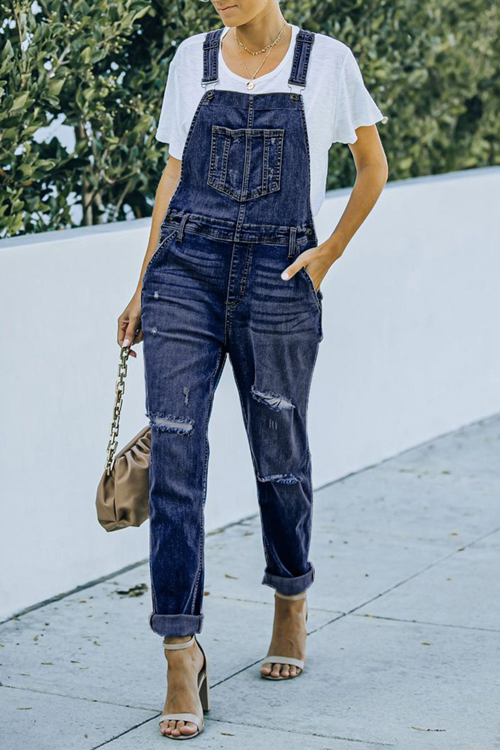 Black Distressed Bib Denim Overalls