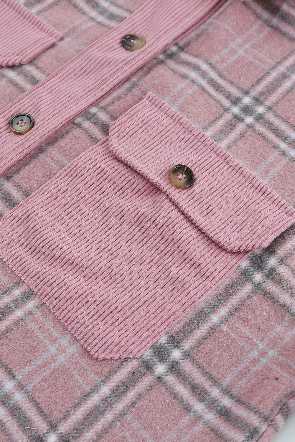 Pink Corduroy Plaid Pattern Shacket