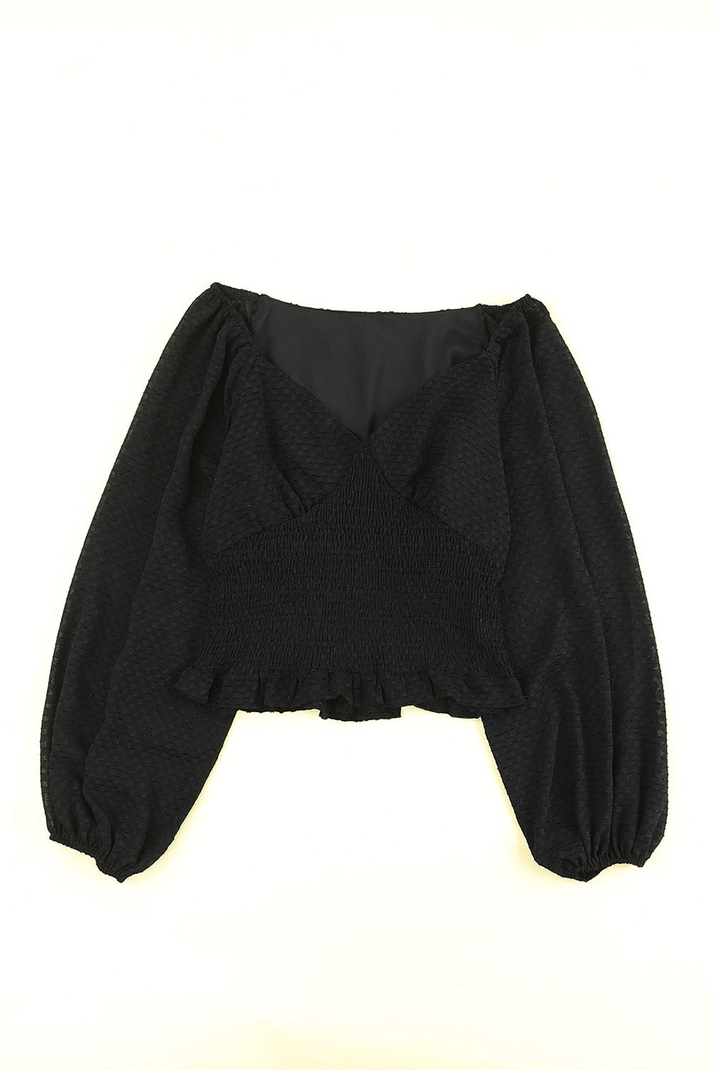 Black Long Sleeve Smocked Top