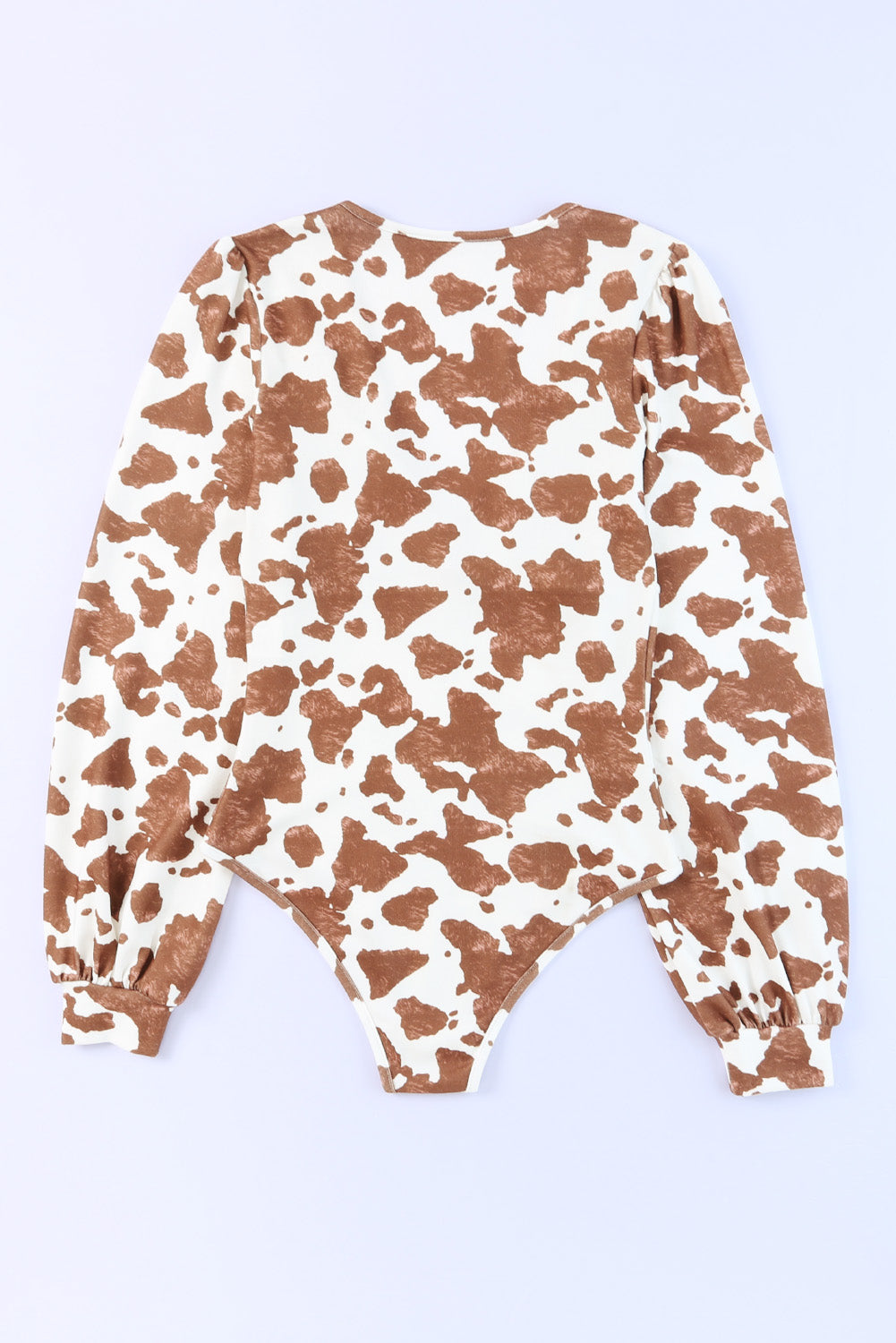 White Cow Print Deep V Neck Long Sleeve Bodysuit
