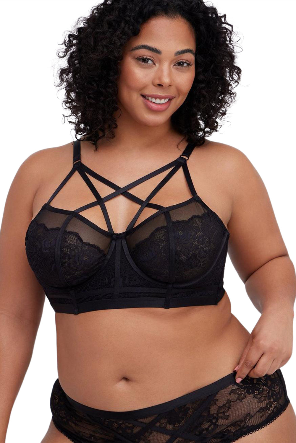 Black Plus Size Lace Criss Cross Strappy Bralette