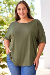 Green Plus Size Hollow-out Back Slouchy Tee