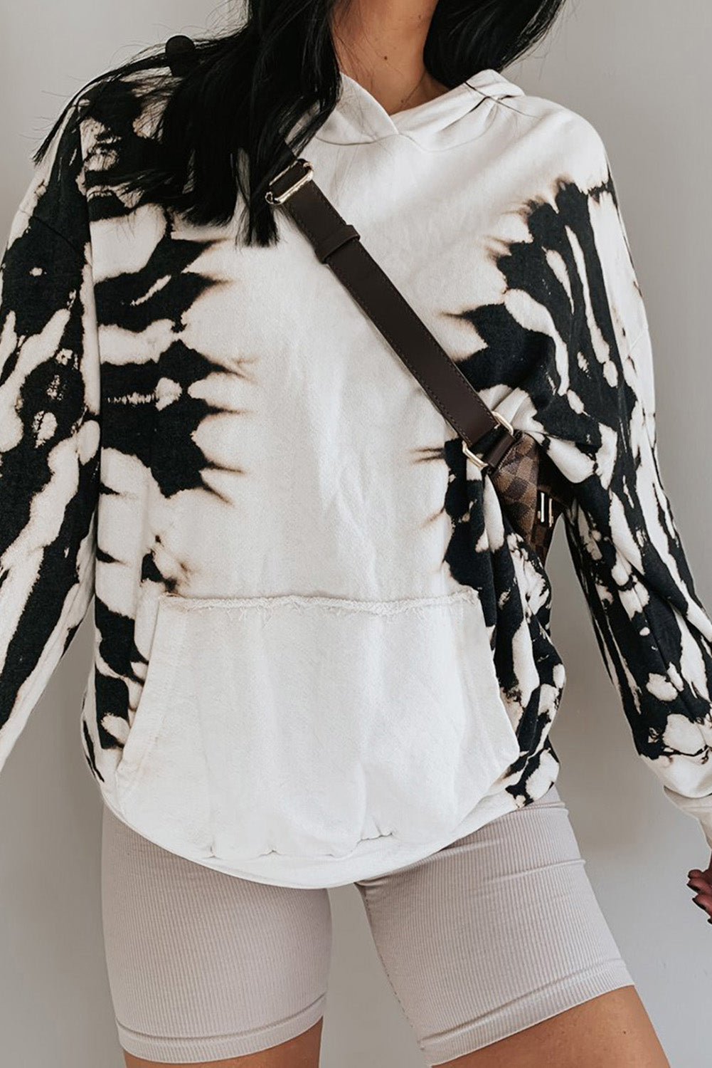 White Tie Dye Hooded Sweatshirt with Kangaroo Pocket