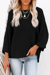 Black Exposed Seam Ribbed Knit Dolman Top
