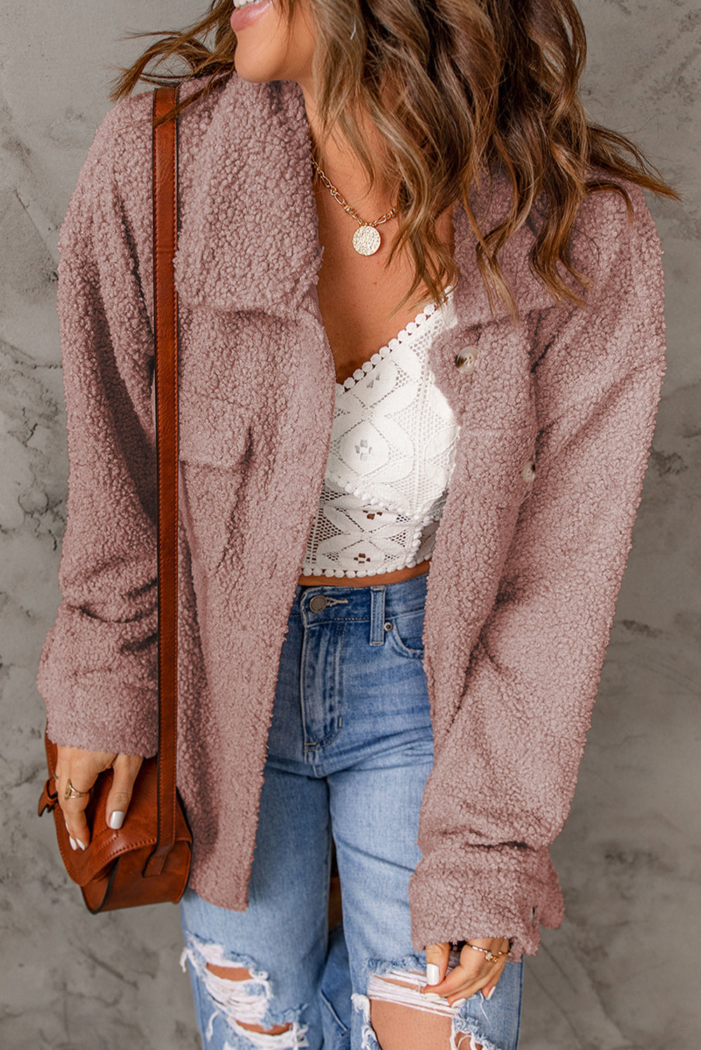 Brown Flap Pockets Button Front Jacket