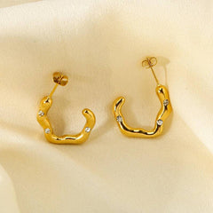 Asymmetric 18K Gold Plated Stud Earrings (With Box)