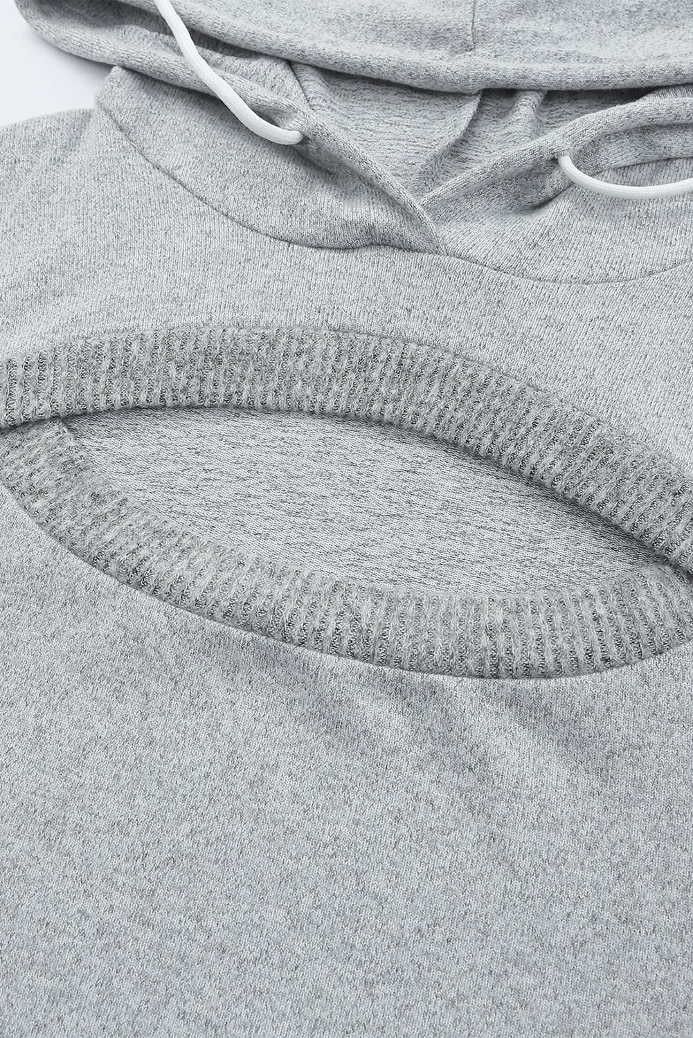 Gray Ribbed Trim Cut-out Bust Drawstring Hoodie