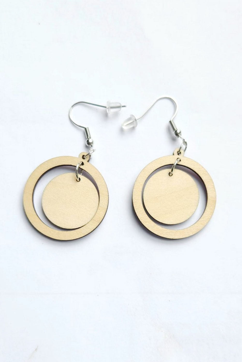 White Baseball Pattern Wood Round Drop Earrings