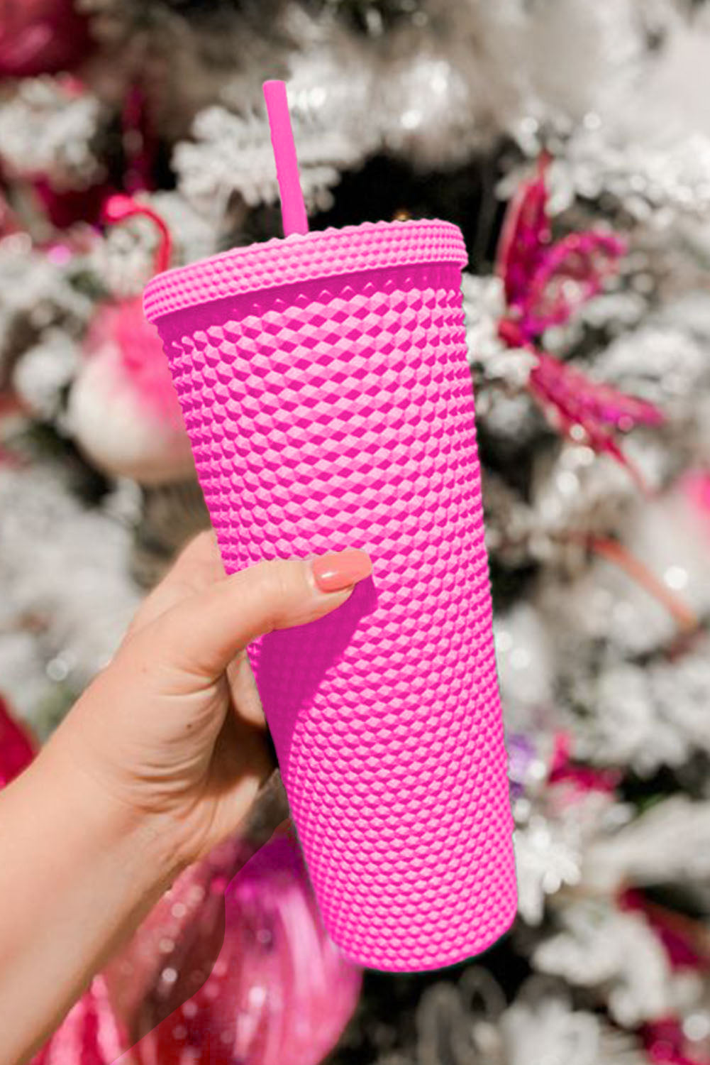 Pink Reusable Matte Plastic Tumbler Cup