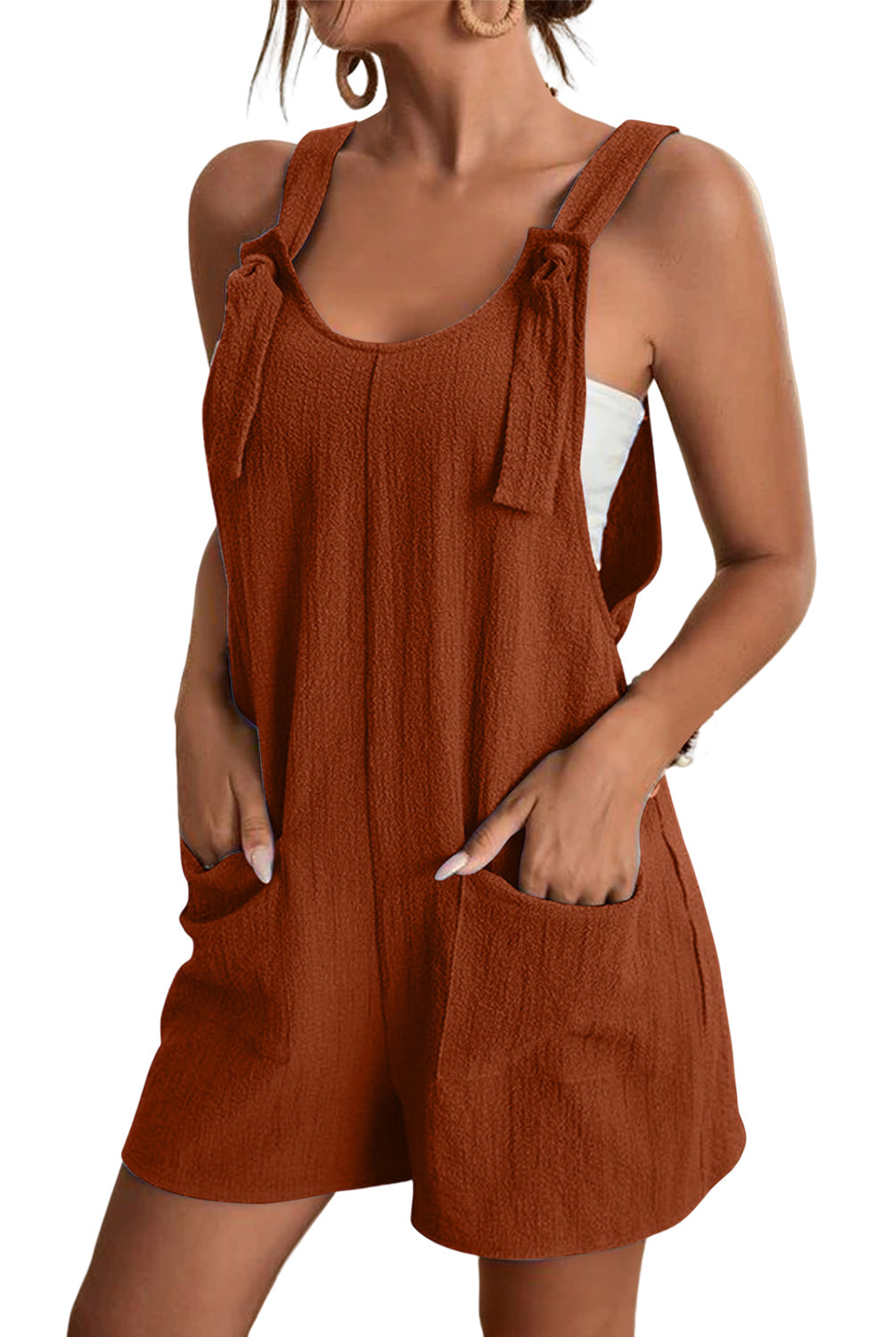 Black Adjustable Straps Pocketed Textured Romper