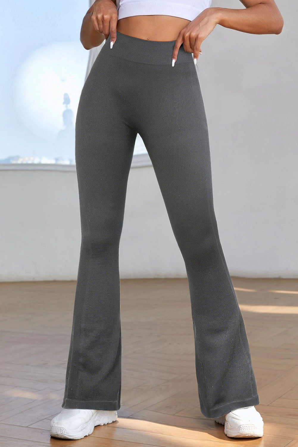 Black High Waist Tummy Control Flared Sports Pants