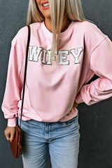 Pink WIFEY Graphic Crew Neck Pullover Sweatshirt