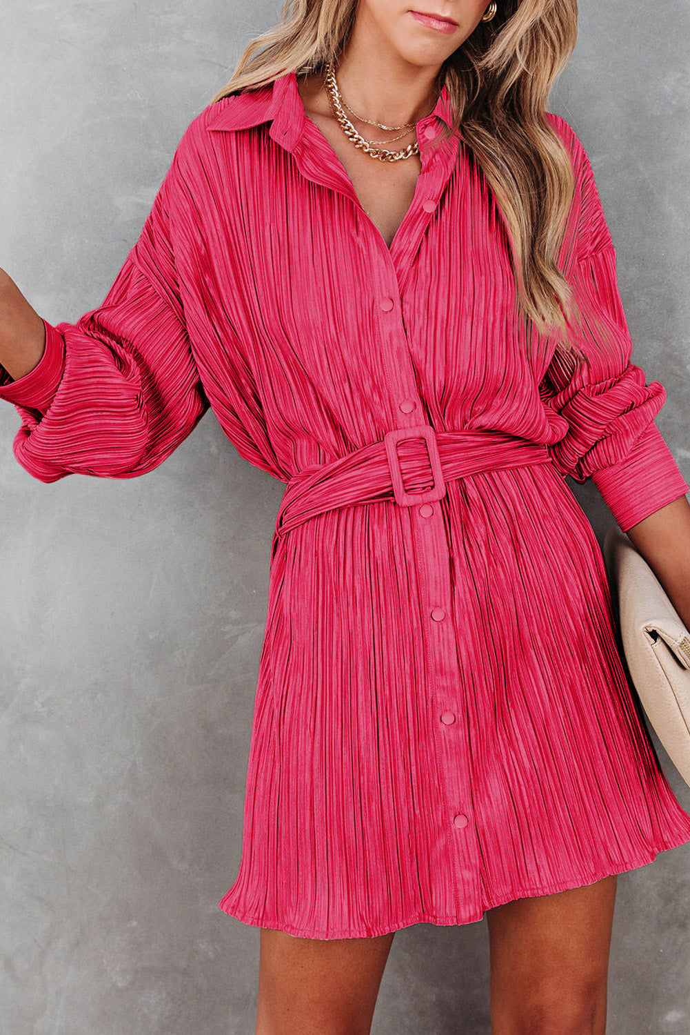 Rose 3/4 Sleeves Pleated Shirt and High Waist Shorts Lounge Set