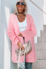 Pink Open Knit Long Sleeve Oversized Cardigan