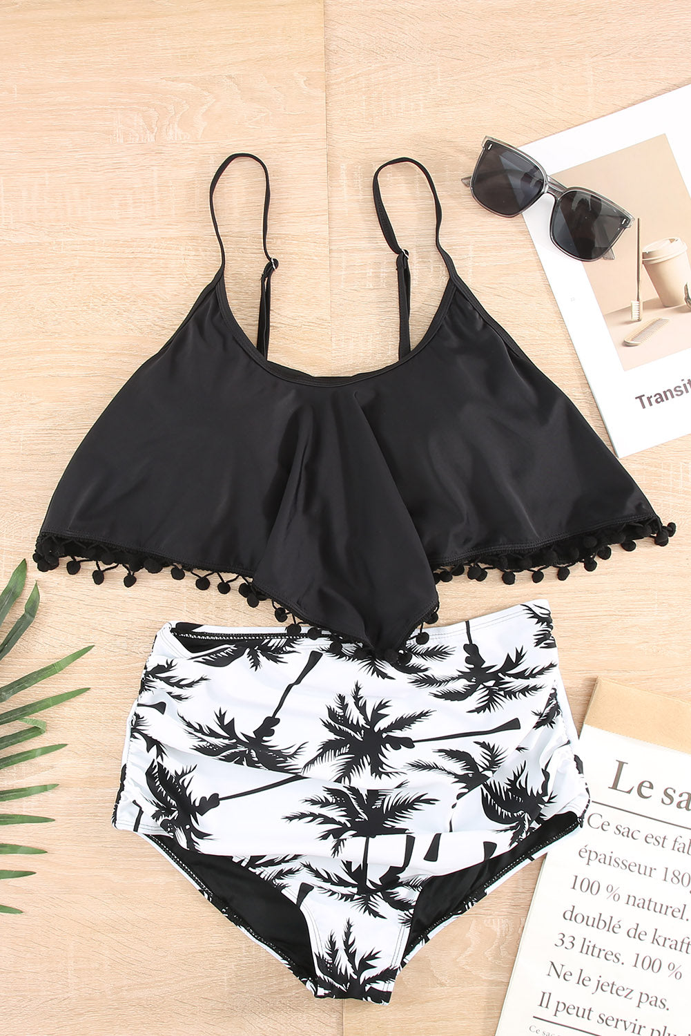 Black Print High Waist Swimsuit