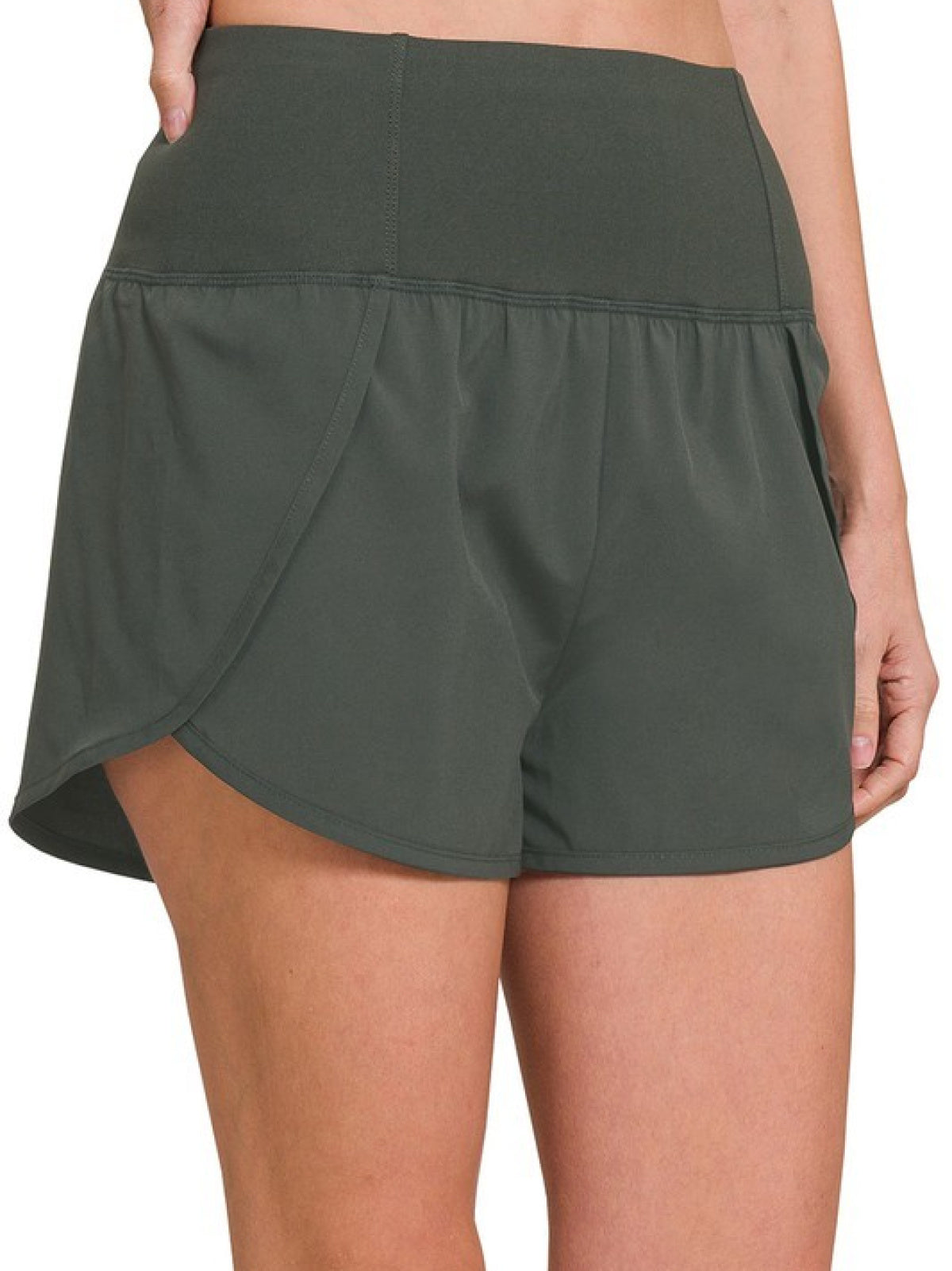 High Waisted Zippered Back Pocket Running Shorts