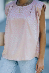 Pink Leopard Pleated Cap Sleeve Top