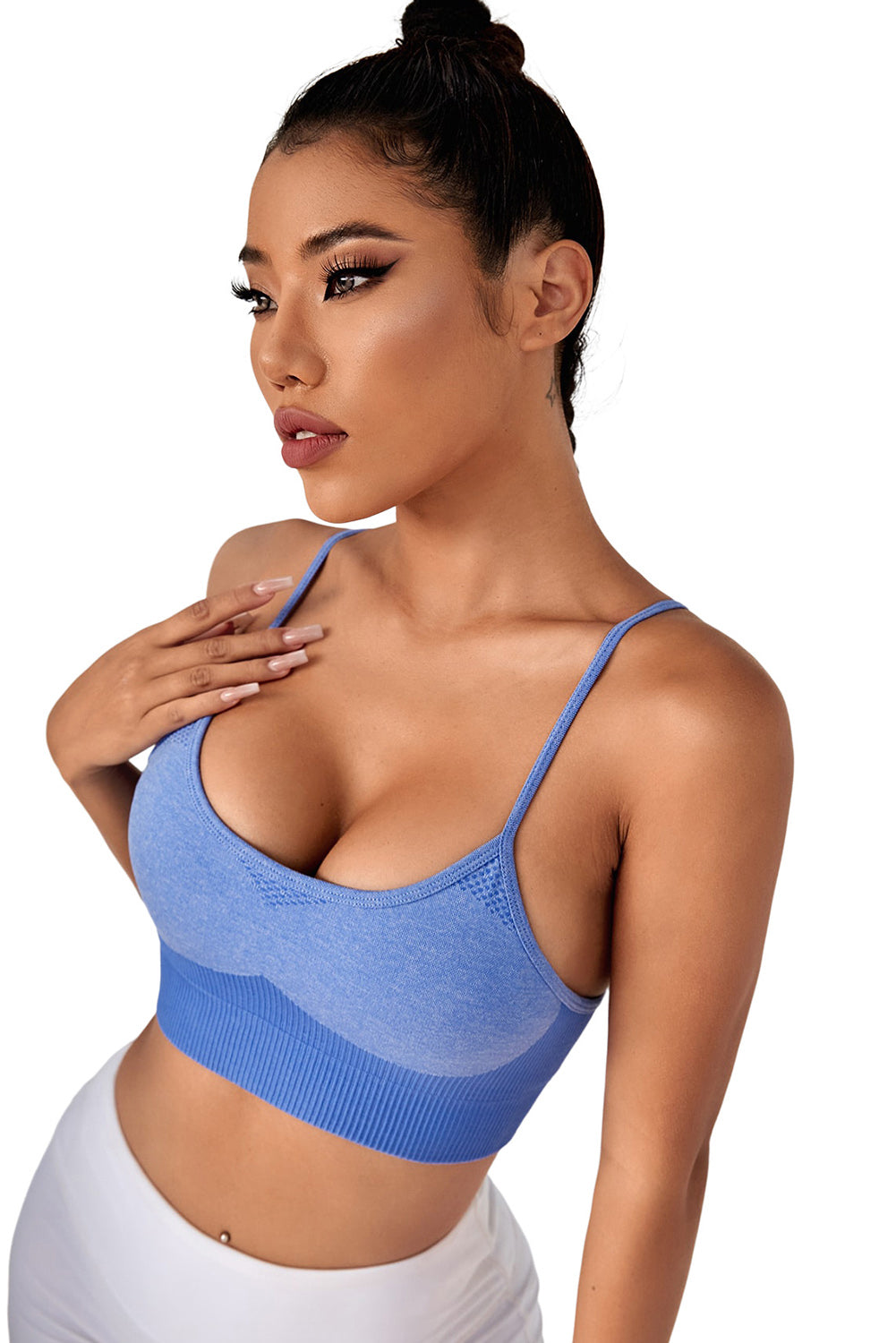 Sky Blue Ribbed Criss Cross Back Sports Bra