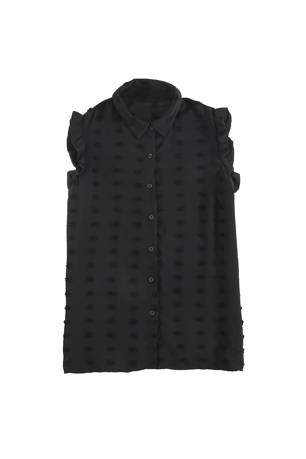 Black Turn-down Collar Ruffle Polka Dot Tank