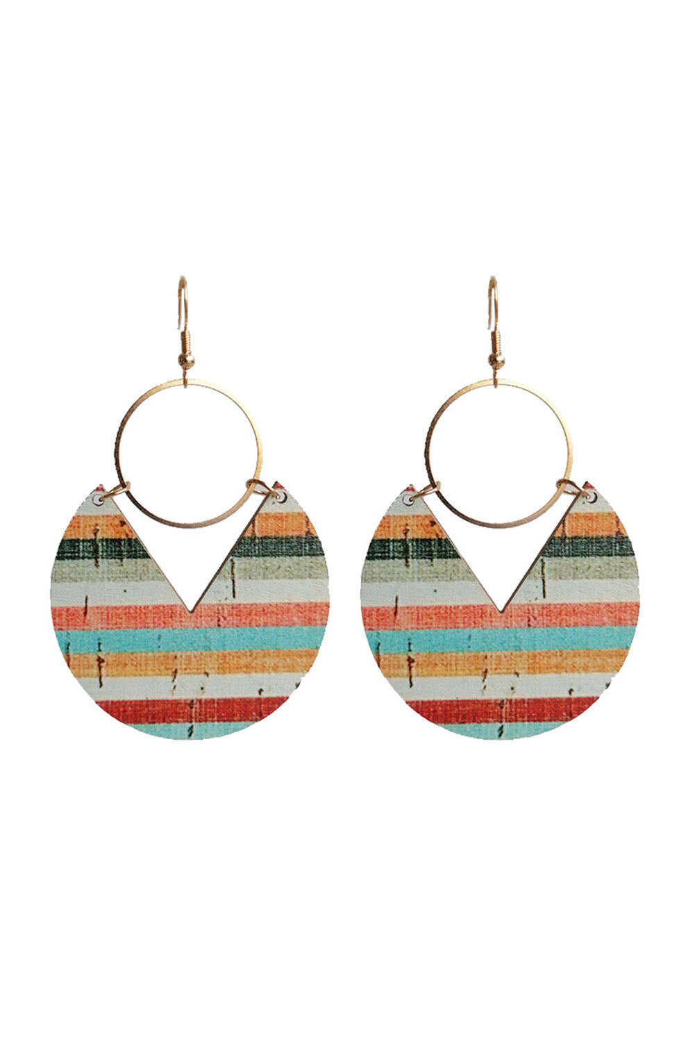 Multicolor Boho Striped Print Wood Drop Earrings