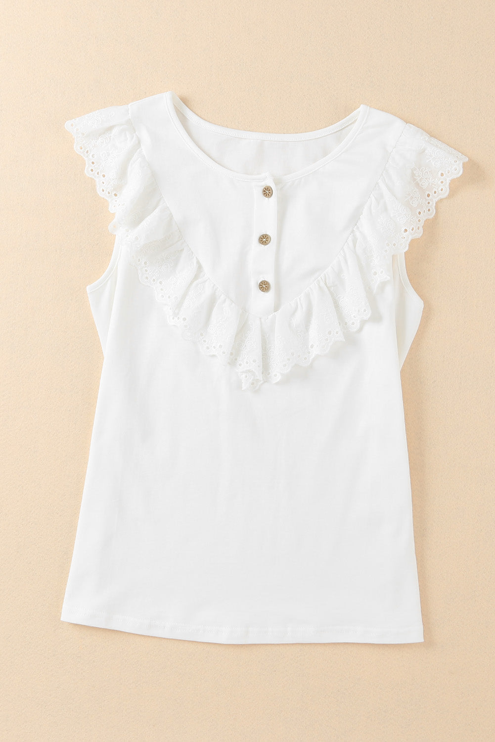 White Buttons Ruffled Tank Top