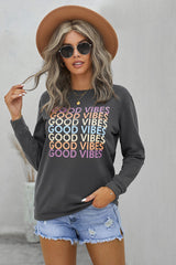 Gray GOOD VIBES Graphic Pullover Sweatshirt