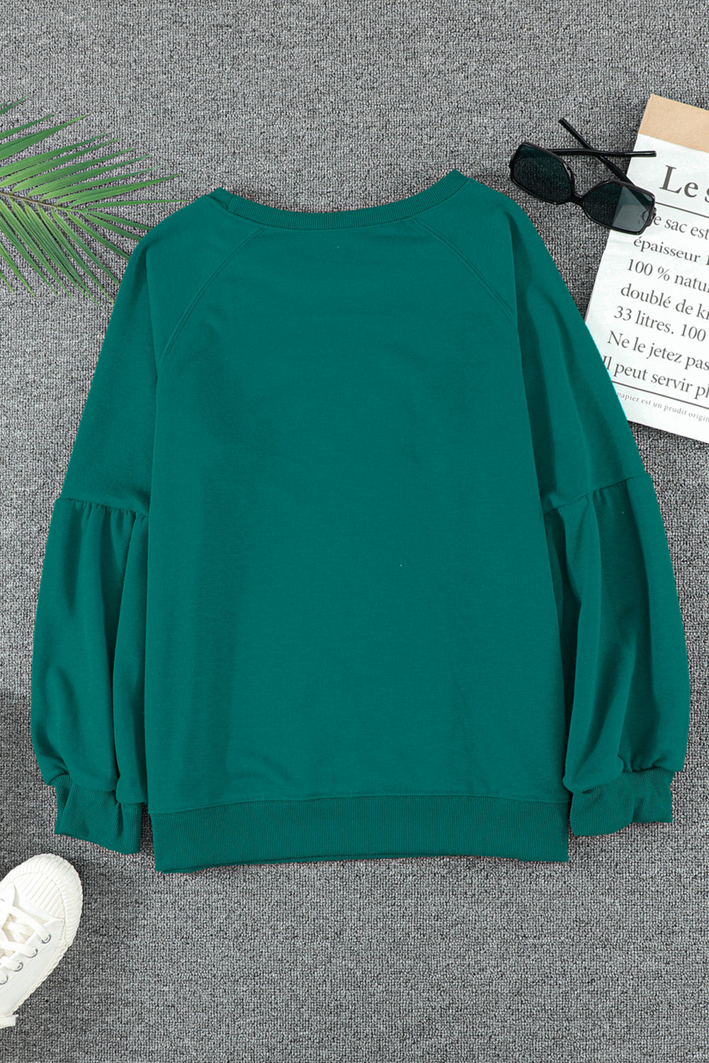 Green Raglan Patchwork Sleeve Pullover Sweatshirt