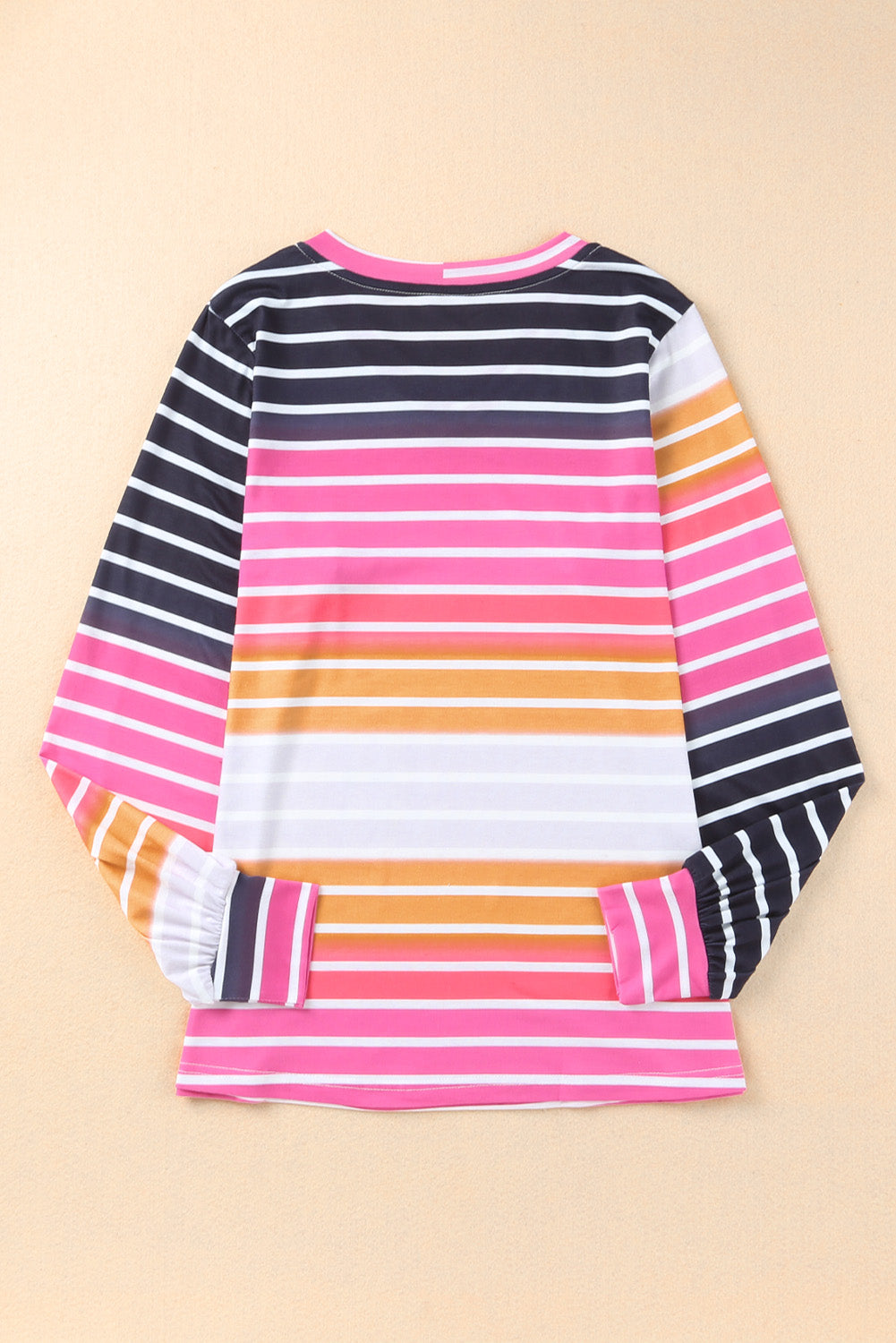 Multicolor Gradient Striped Long Sleeve V-Neck Blouse