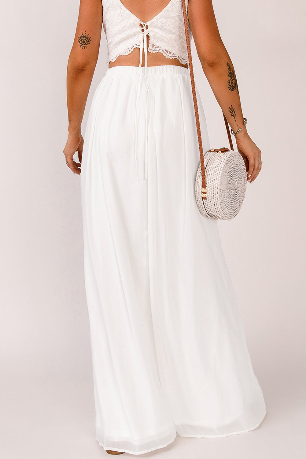 White High Waist Maxi Skirt with Split