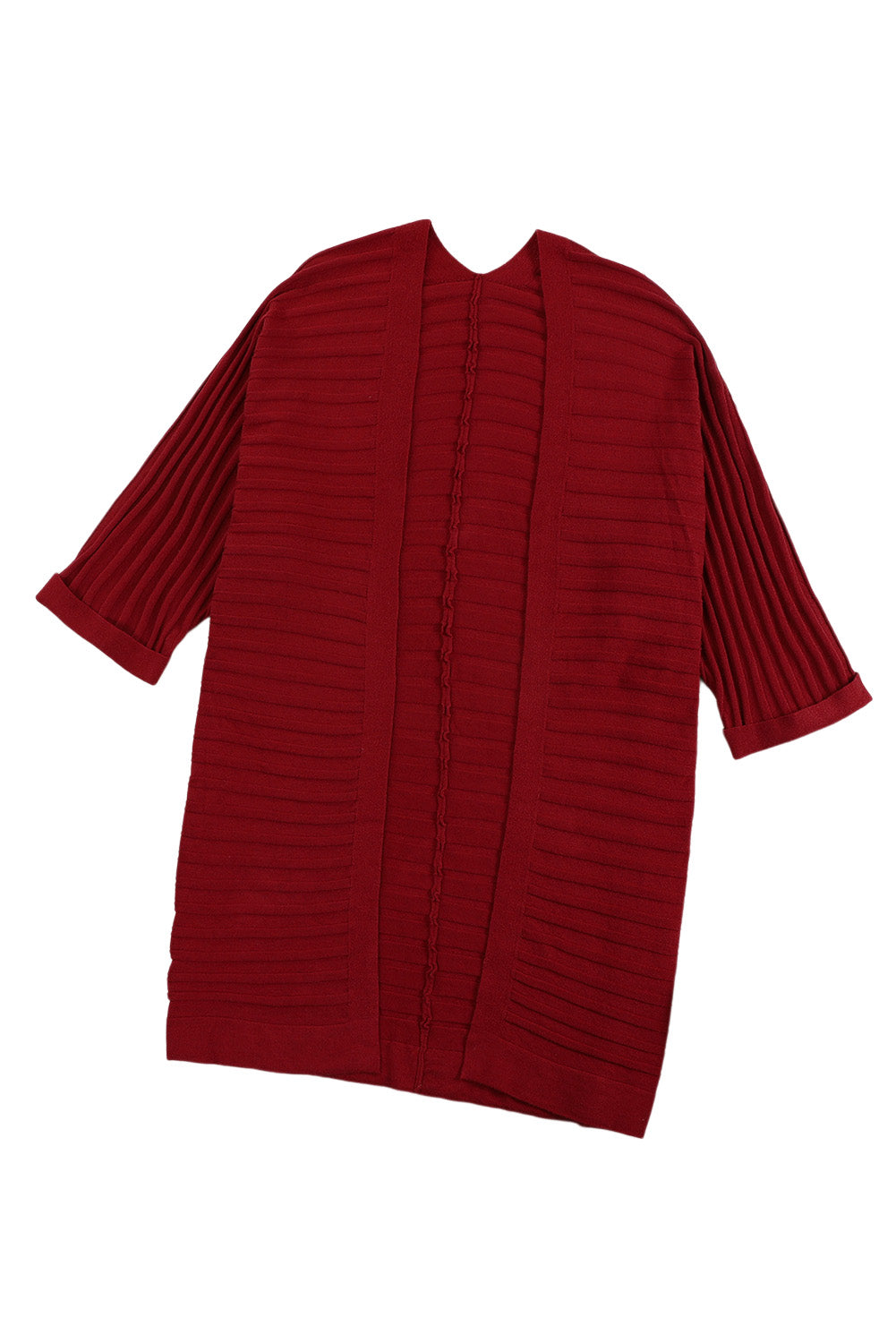 Red Ribbed Open Front Knit Cardigan