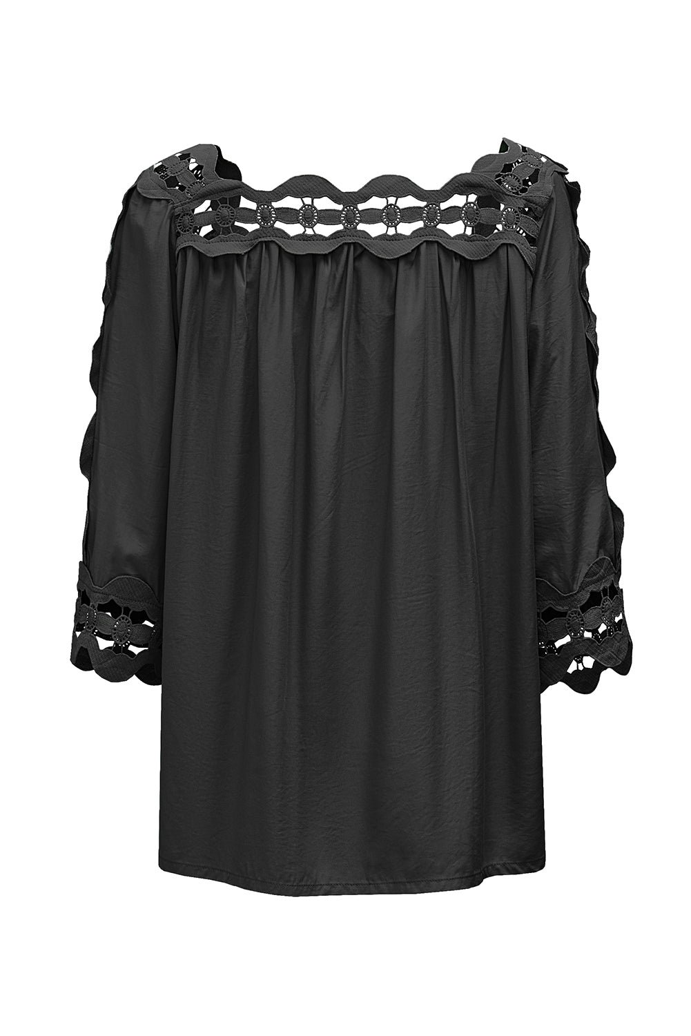 Black Lace Trim Half Sleeve Plus Size Top