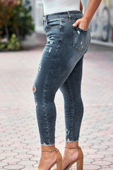 Blue Plus Size Distressed Ankle Length Skinny Jeans