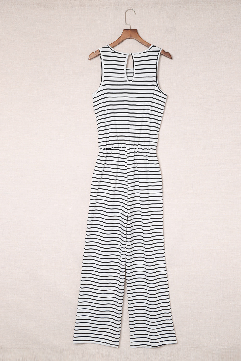 White Striped Print Pocketed Sleeveless Jumpsuit